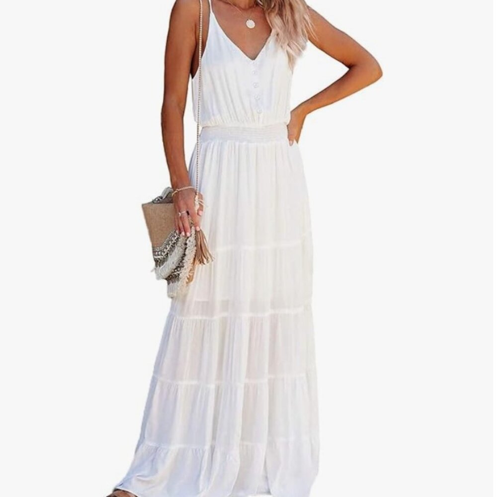 Summer Maxi Dress Spaghetti Strap High Waist Sundress Size M
